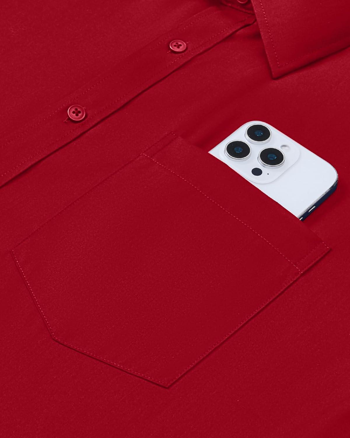 imageAlimens amp Gentle Mens Dress Shirts Long Sleeve Wrinkle Free Stretch Business Casual Button Down ShirtsRed