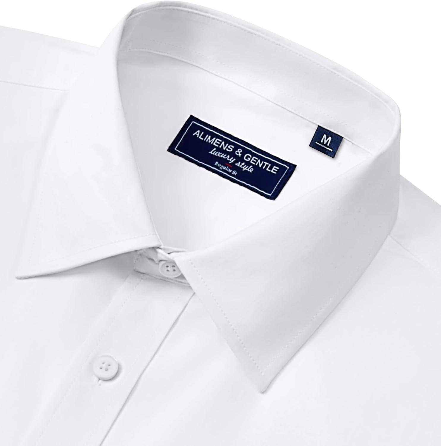 imageAlimens amp Gentle Mens Dress Shirts Long Sleeve Wrinkle Free Stretch Business Casual Button Down ShirtsWhite