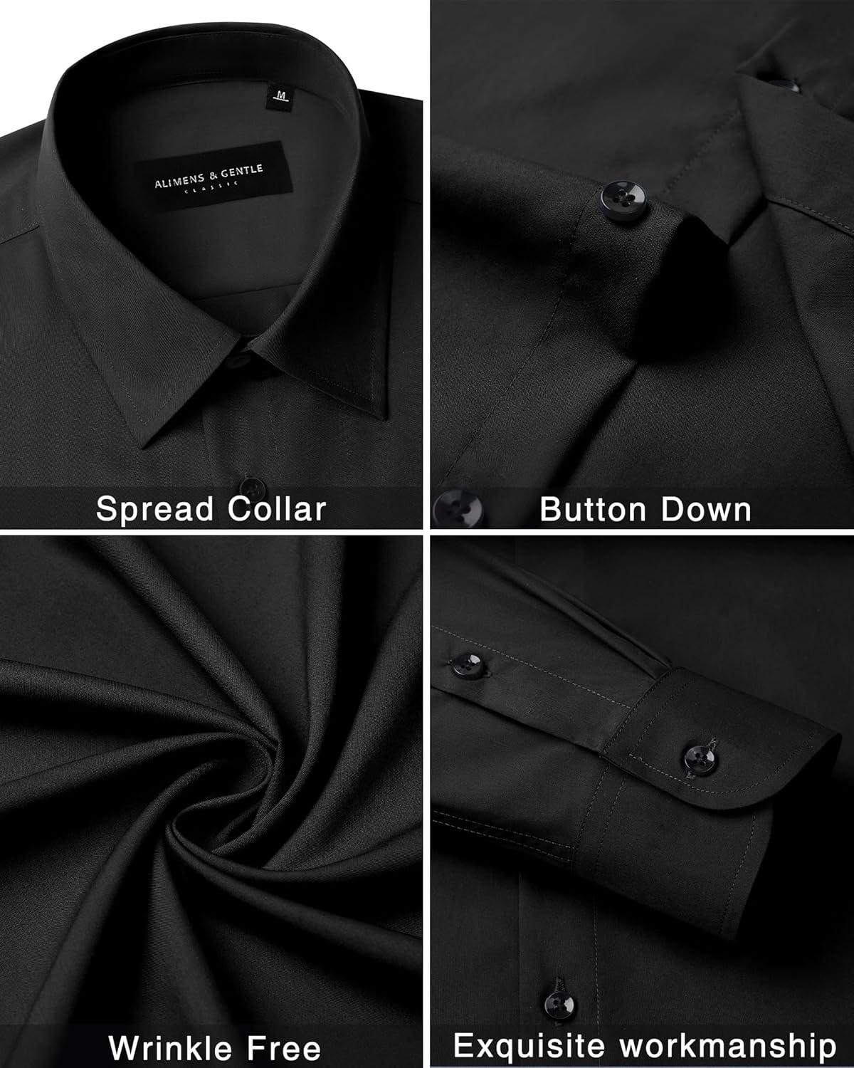 imageAlimens amp Gentle Mens Dress Shirts Long Sleeve Wrinkle Free Stretch Business Casual Wedding Button Down ShirtBlack
