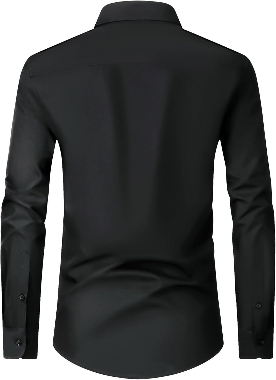 imageAlimens amp Gentle Mens Dress Shirts Long Sleeve Wrinkle Free Stretch Business Casual Wedding Button Down ShirtBlack