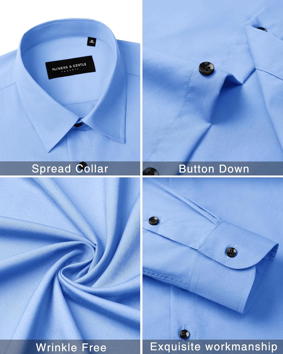 imageAlimens amp Gentle Mens Dress Shirts Long Sleeve Wrinkle Free Stretch Business Casual Wedding Button Down ShirtBlue