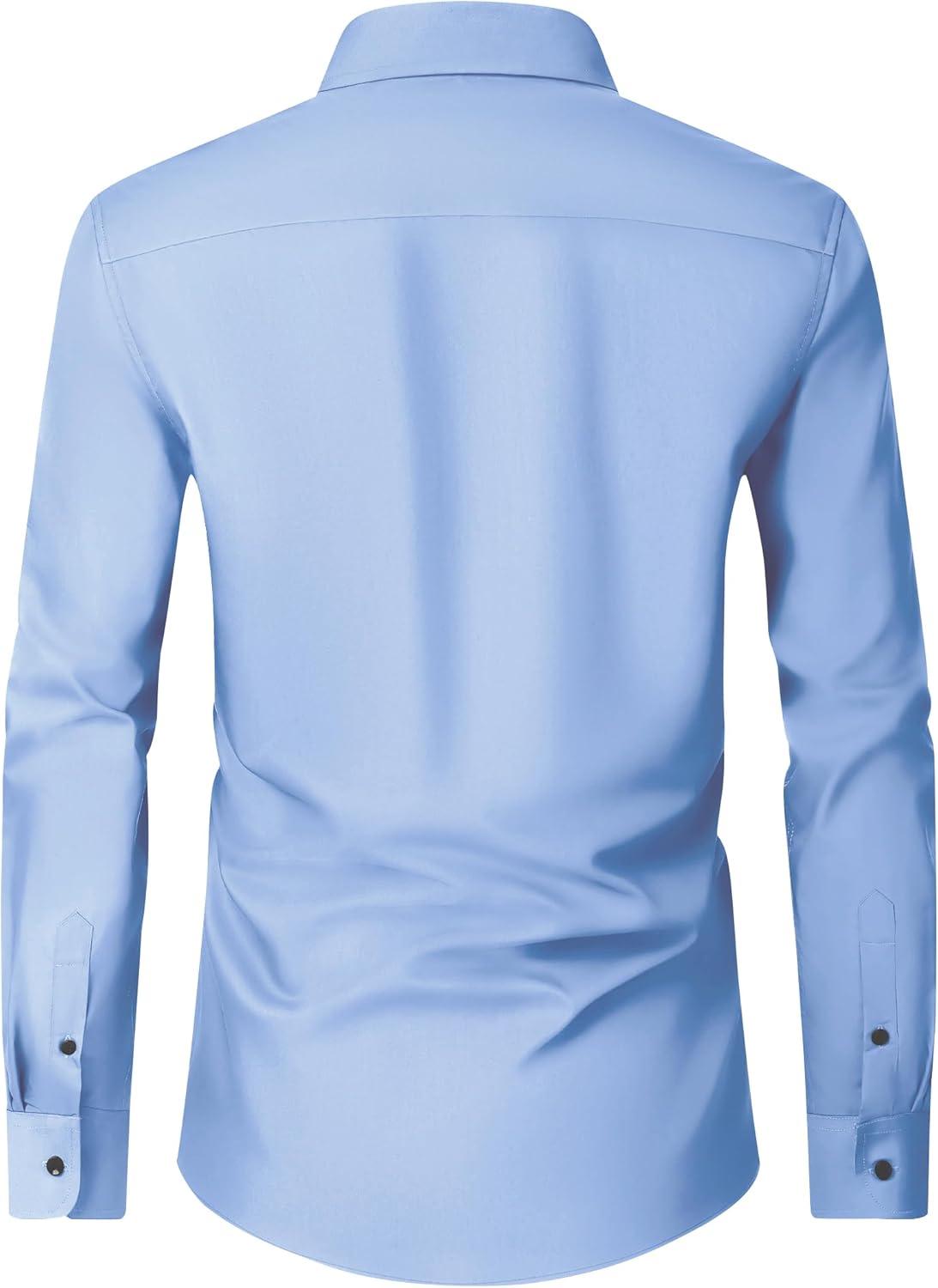 imageAlimens amp Gentle Mens Dress Shirts Long Sleeve Wrinkle Free Stretch Business Casual Wedding Button Down ShirtBlue
