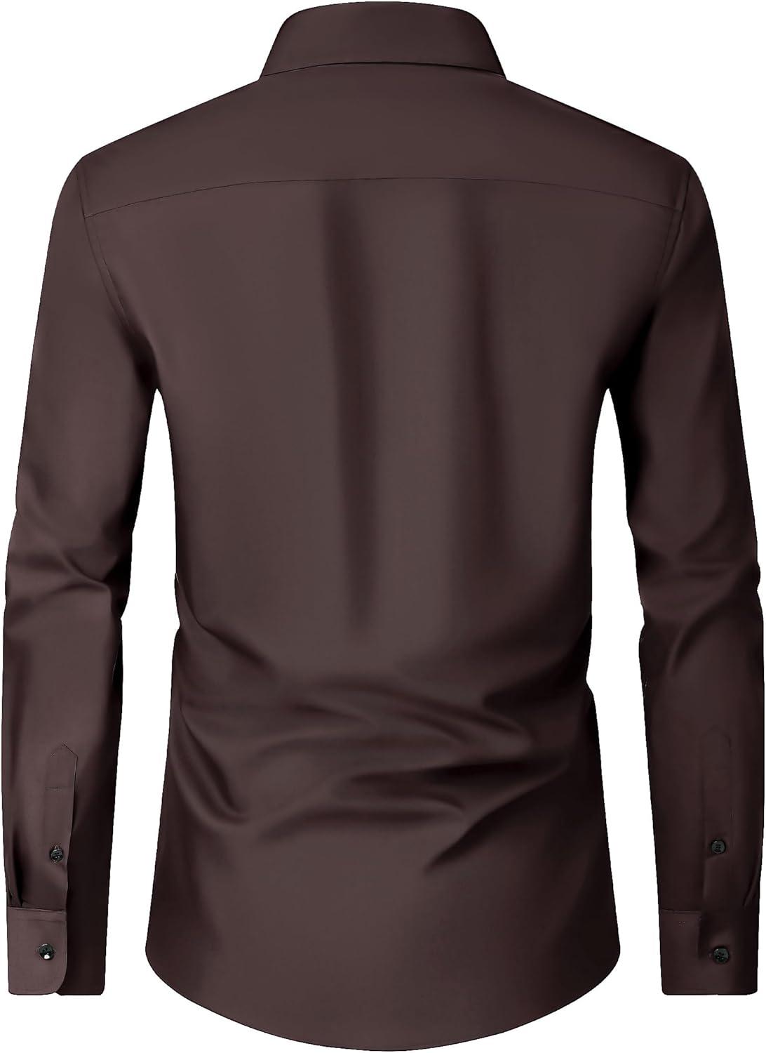 imageAlimens amp Gentle Mens Dress Shirts Long Sleeve Wrinkle Free Stretch Business Casual Wedding Button Down ShirtBrown