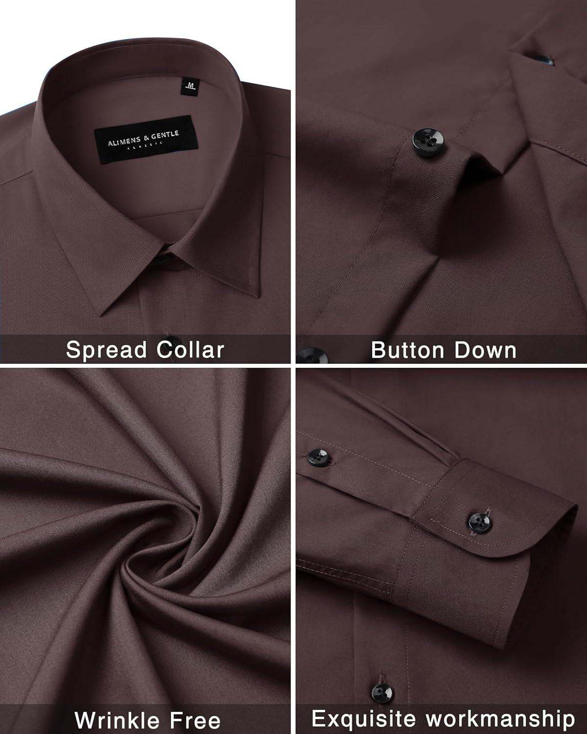imageAlimens amp Gentle Mens Dress Shirts Long Sleeve Wrinkle Free Stretch Business Casual Wedding Button Down ShirtBrown