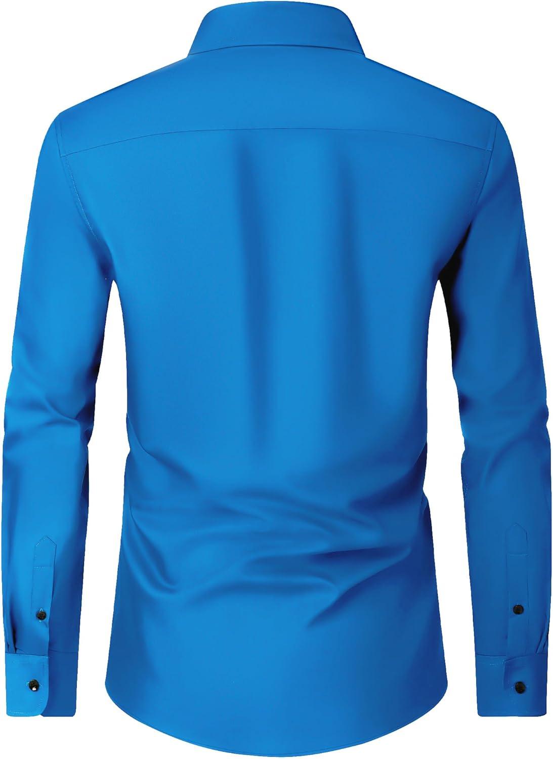 imageAlimens amp Gentle Mens Dress Shirts Long Sleeve Wrinkle Free Stretch Business Casual Wedding Button Down ShirtCobalt Blue