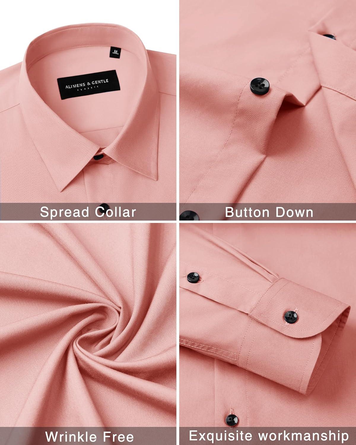 imageAlimens amp Gentle Mens Dress Shirts Long Sleeve Wrinkle Free Stretch Business Casual Wedding Button Down ShirtCoral