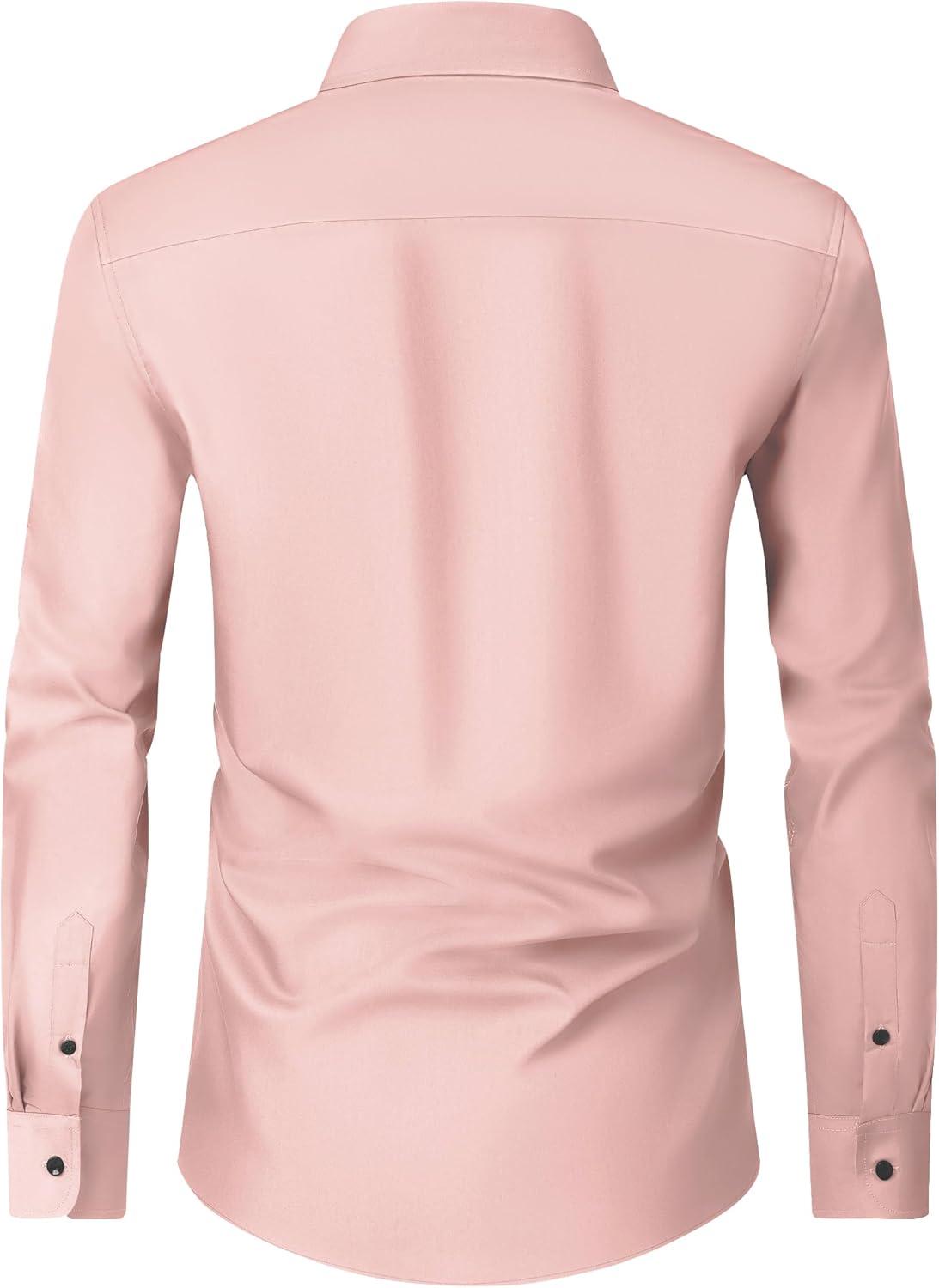 imageAlimens amp Gentle Mens Dress Shirts Long Sleeve Wrinkle Free Stretch Business Casual Wedding Button Down ShirtCoral