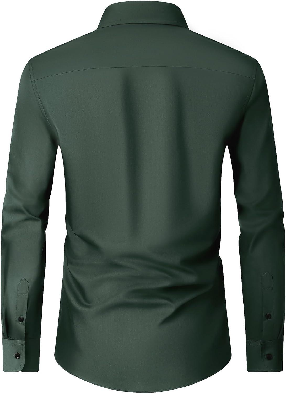 imageAlimens amp Gentle Mens Dress Shirts Long Sleeve Wrinkle Free Stretch Business Casual Wedding Button Down ShirtDark Green
