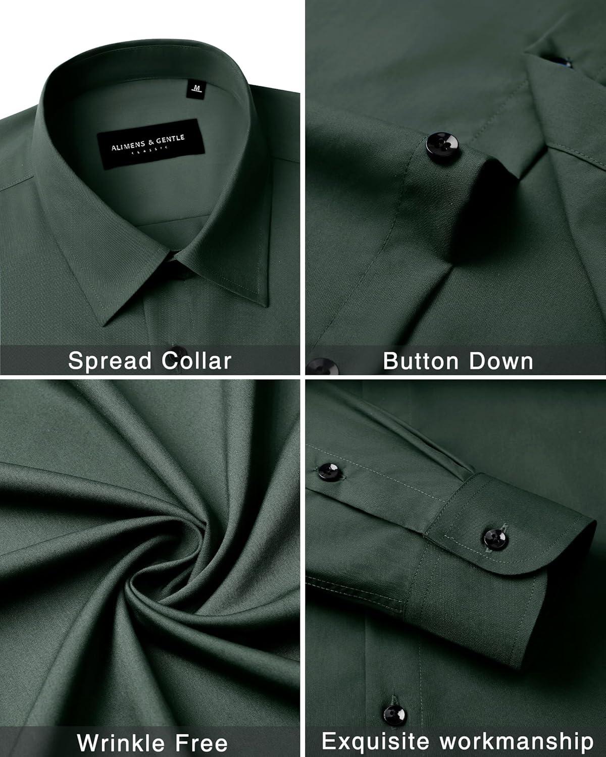 imageAlimens amp Gentle Mens Dress Shirts Long Sleeve Wrinkle Free Stretch Business Casual Wedding Button Down ShirtDark Green