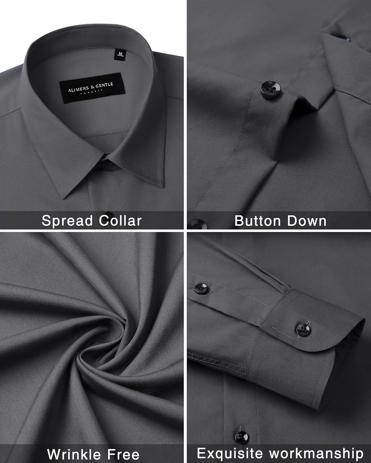 imageAlimens amp Gentle Mens Dress Shirts Long Sleeve Wrinkle Free Stretch Business Casual Wedding Button Down ShirtDark Grey