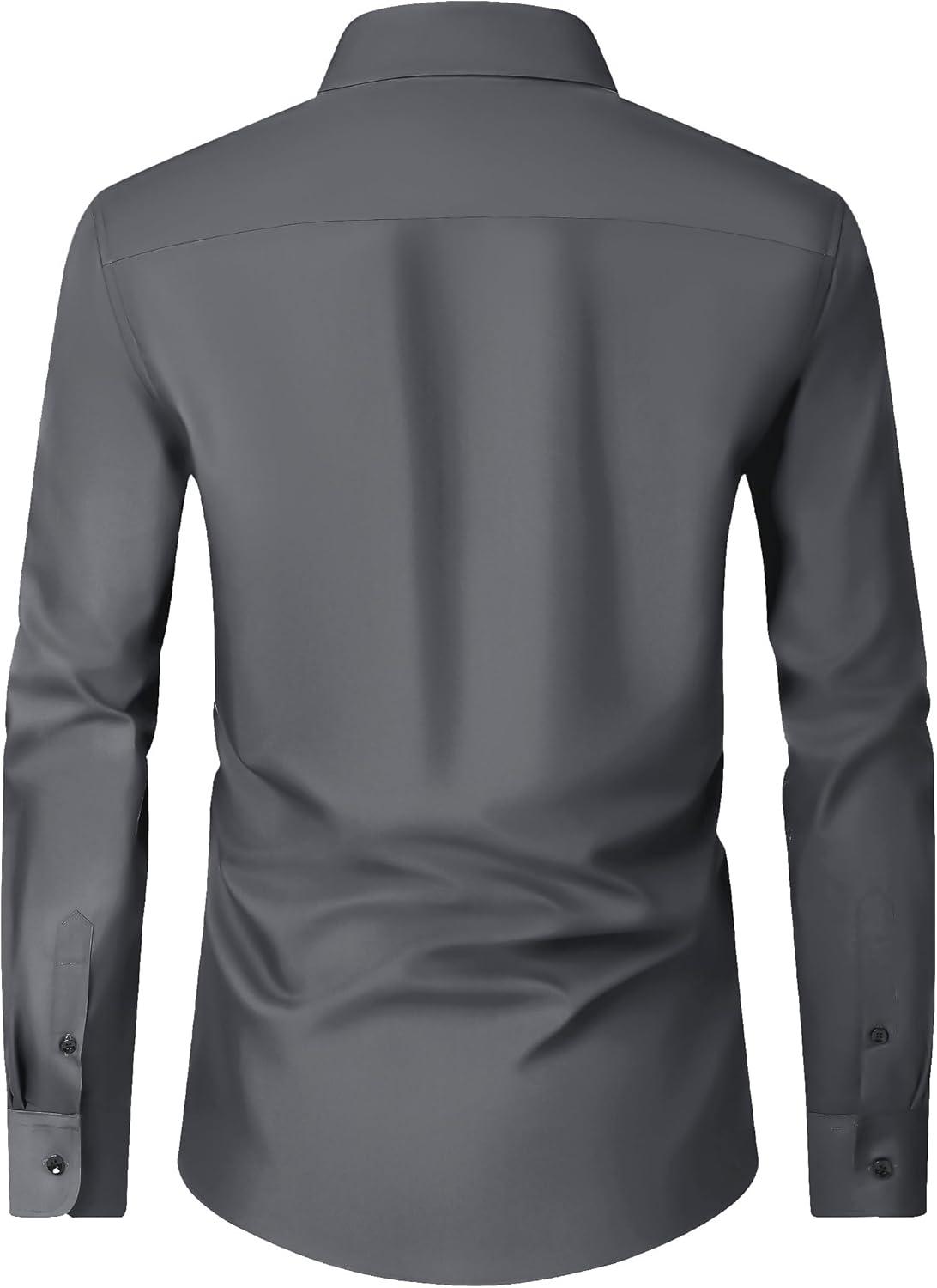 imageAlimens amp Gentle Mens Dress Shirts Long Sleeve Wrinkle Free Stretch Business Casual Wedding Button Down ShirtDark Grey
