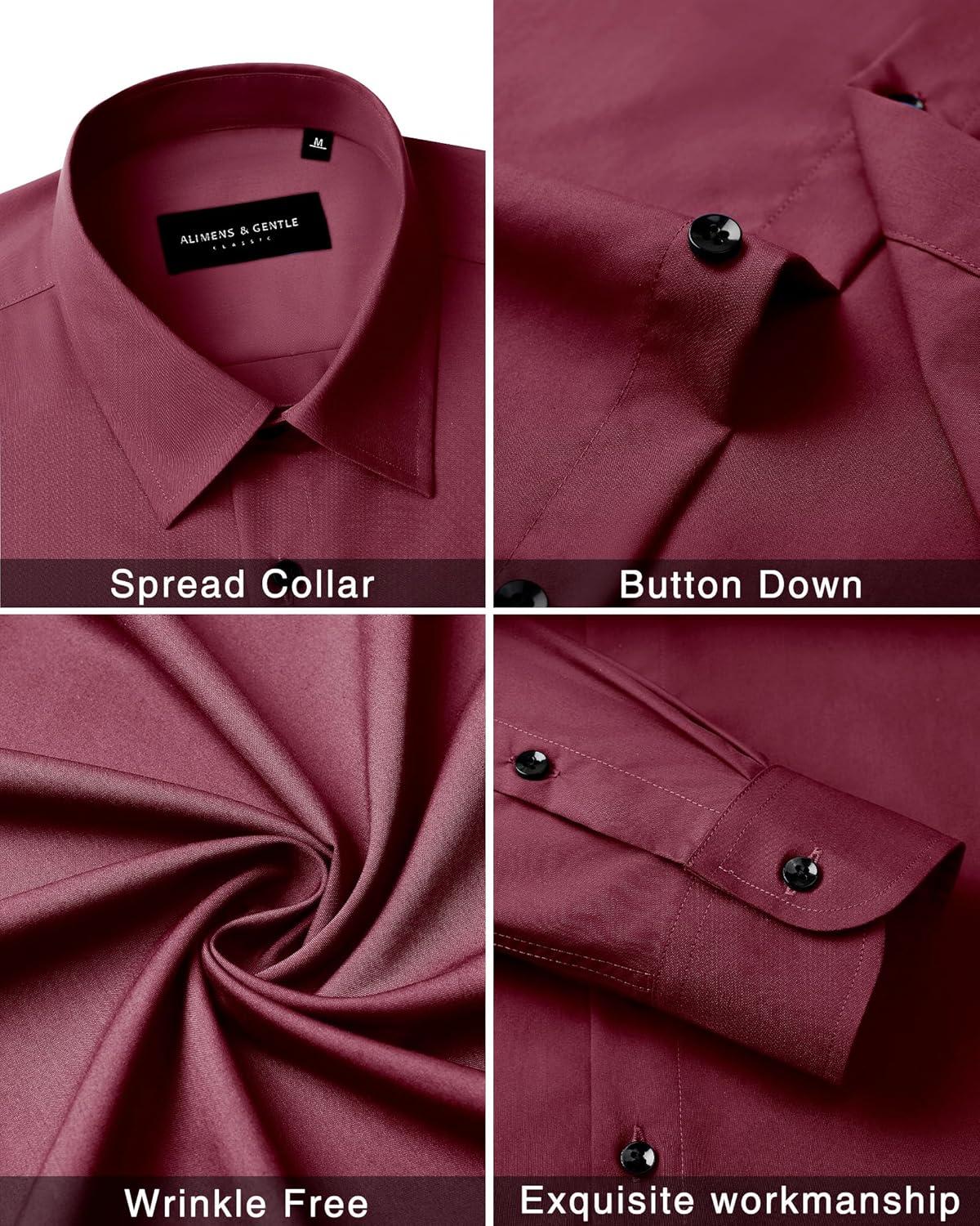imageAlimens amp Gentle Mens Dress Shirts Long Sleeve Wrinkle Free Stretch Business Casual Wedding Button Down ShirtDark Red