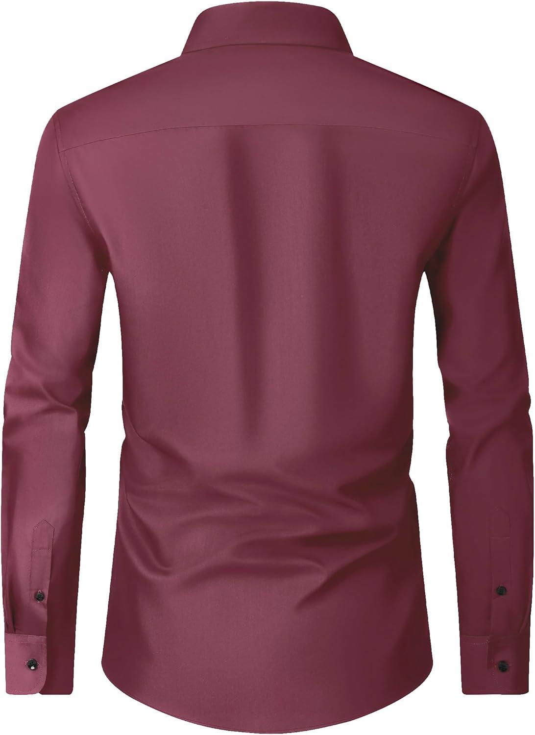 imageAlimens amp Gentle Mens Dress Shirts Long Sleeve Wrinkle Free Stretch Business Casual Wedding Button Down ShirtDark Red