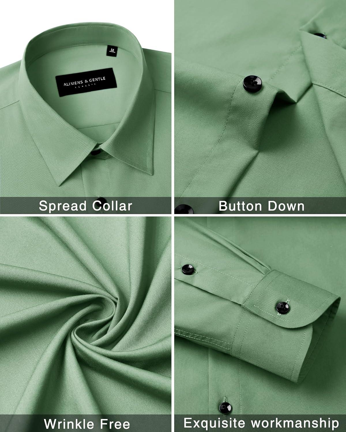 imageAlimens amp Gentle Mens Dress Shirts Long Sleeve Wrinkle Free Stretch Business Casual Wedding Button Down ShirtGrayish Green