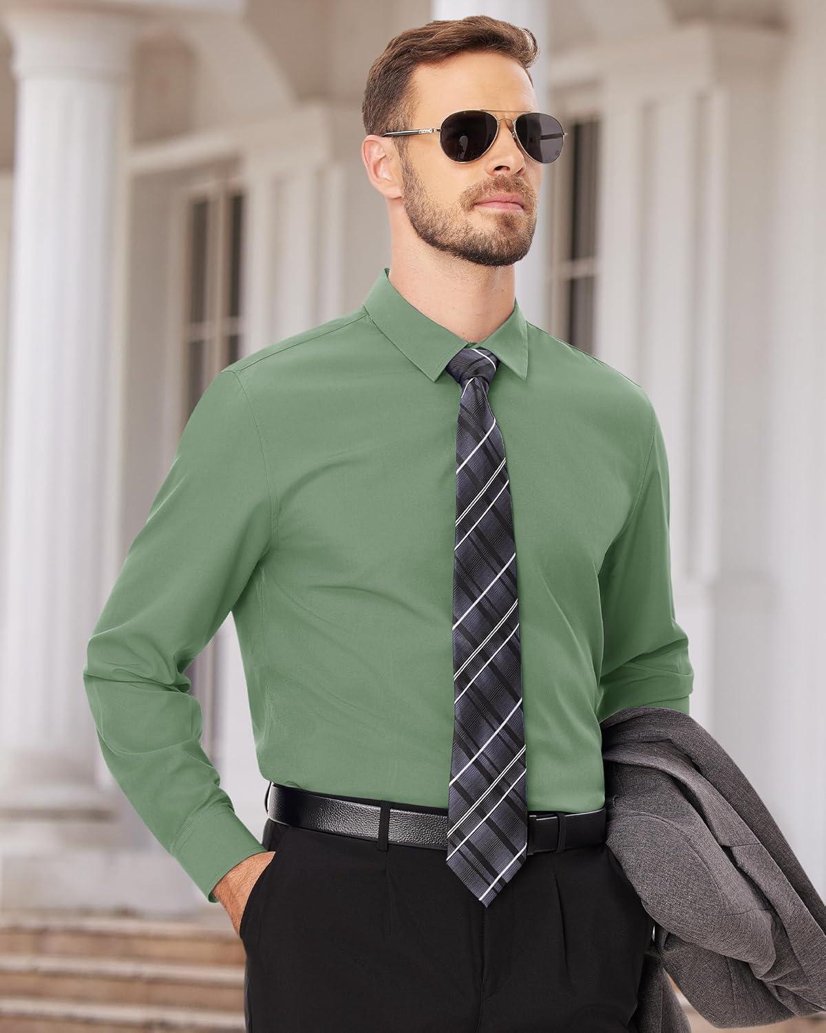 imageAlimens amp Gentle Mens Dress Shirts Long Sleeve Wrinkle Free Stretch Business Casual Wedding Button Down ShirtGrayish Green