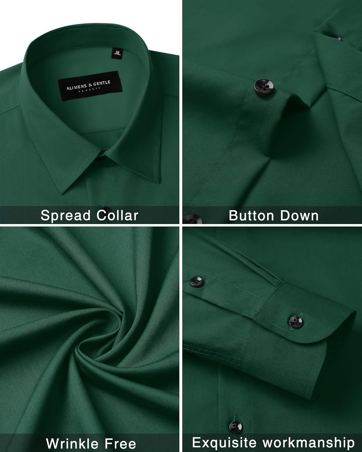 imageAlimens amp Gentle Mens Dress Shirts Long Sleeve Wrinkle Free Stretch Business Casual Wedding Button Down ShirtGreen