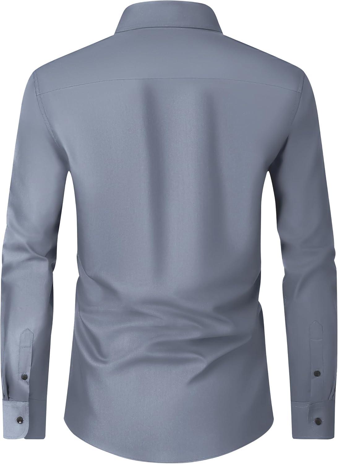 imageAlimens amp Gentle Mens Dress Shirts Long Sleeve Wrinkle Free Stretch Business Casual Wedding Button Down ShirtGrey