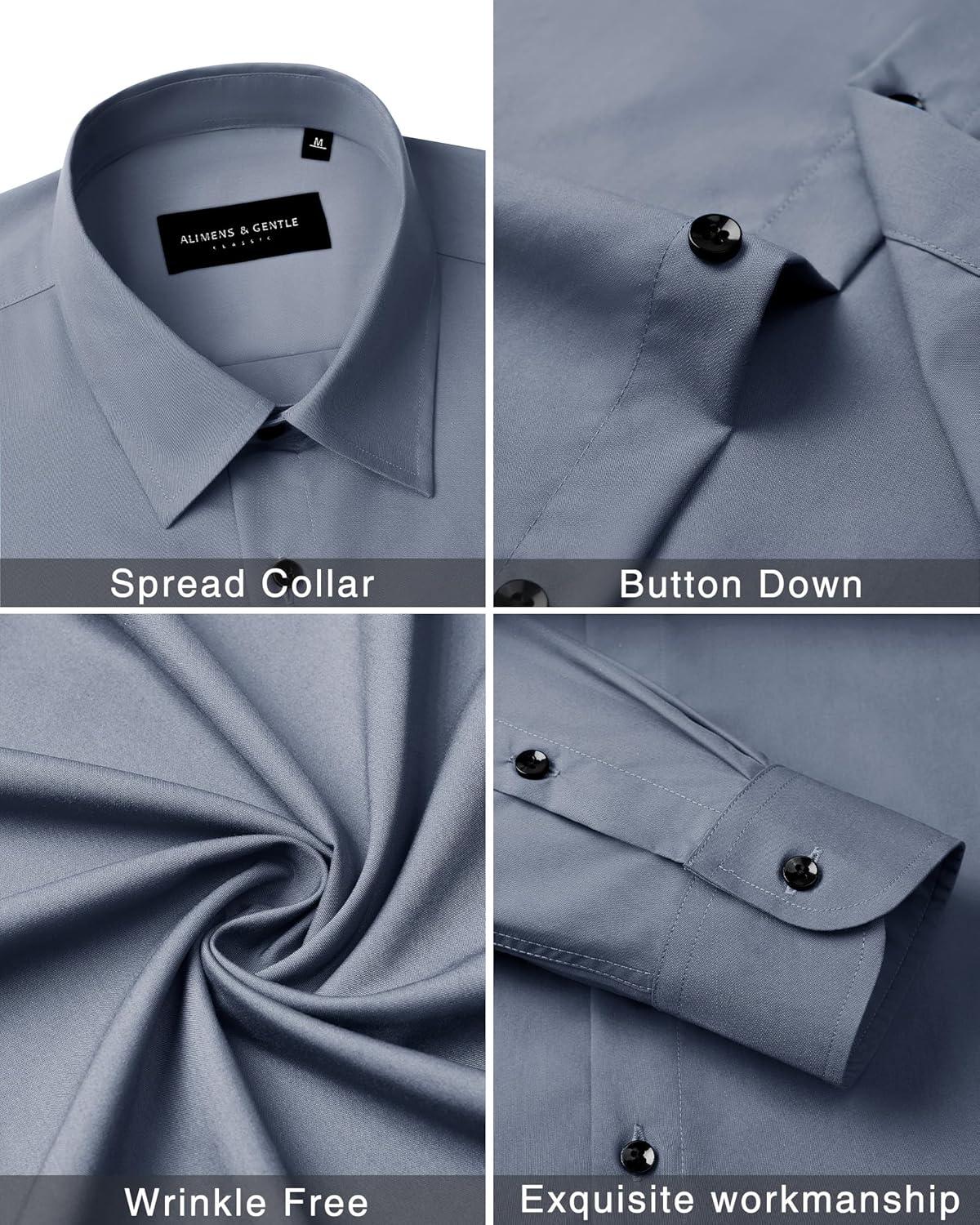 imageAlimens amp Gentle Mens Dress Shirts Long Sleeve Wrinkle Free Stretch Business Casual Wedding Button Down ShirtGrey