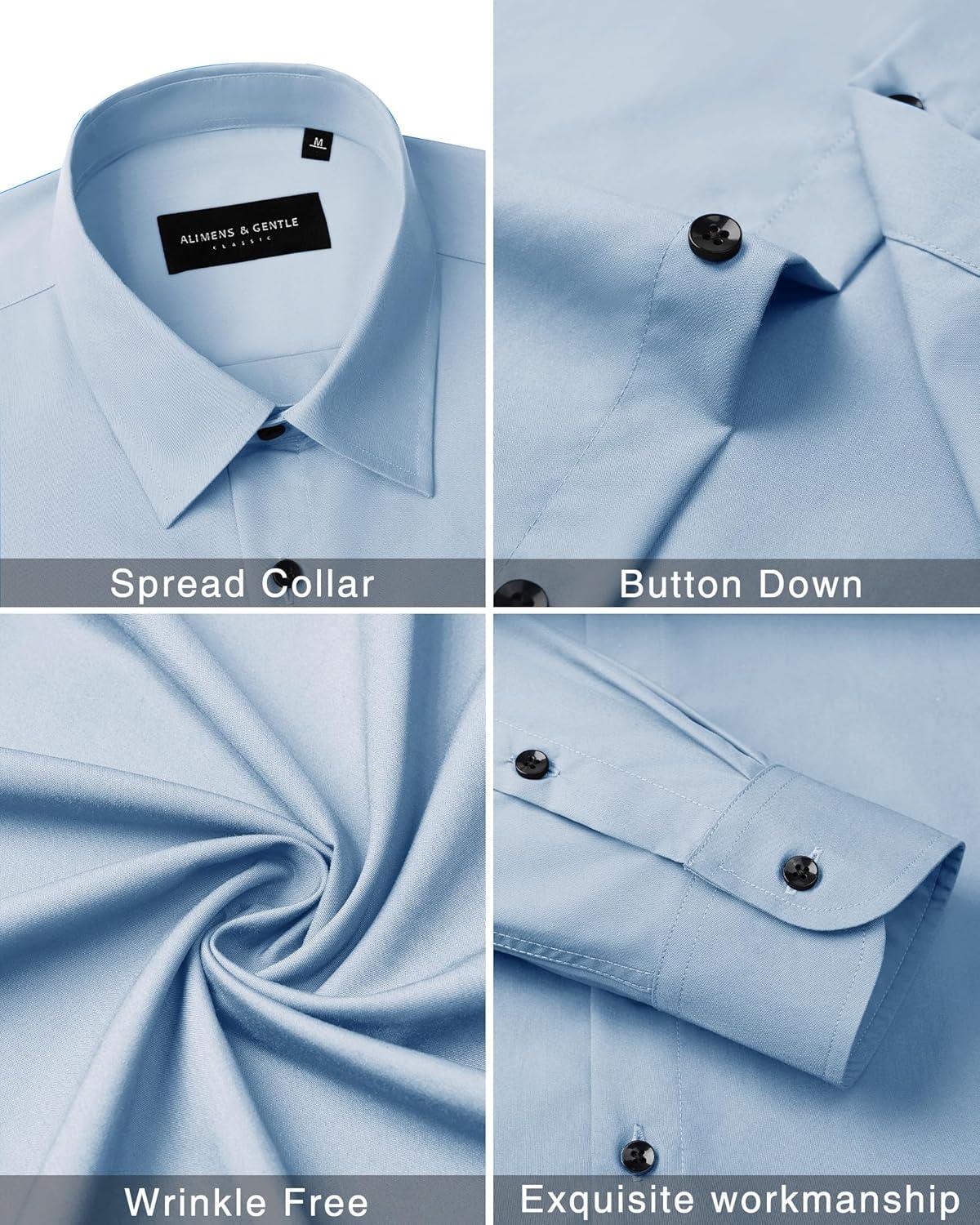 imageAlimens amp Gentle Mens Dress Shirts Long Sleeve Wrinkle Free Stretch Business Casual Wedding Button Down ShirtLight Blue