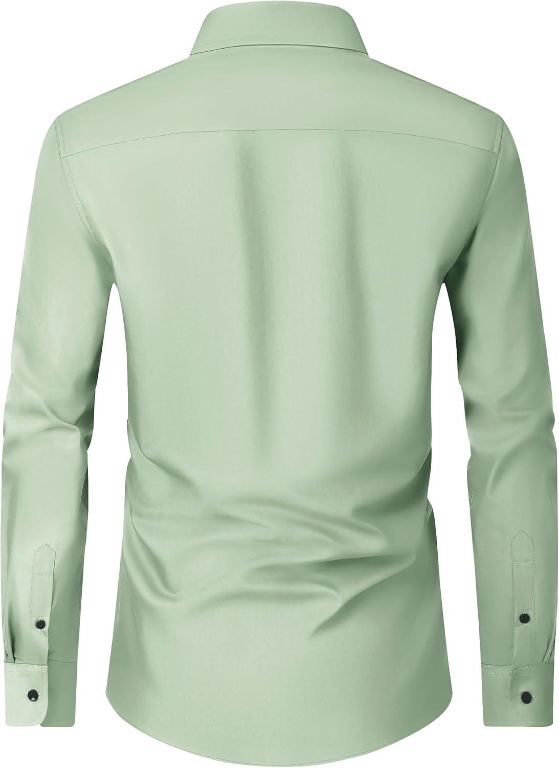 imageAlimens amp Gentle Mens Dress Shirts Long Sleeve Wrinkle Free Stretch Business Casual Wedding Button Down ShirtLight Green