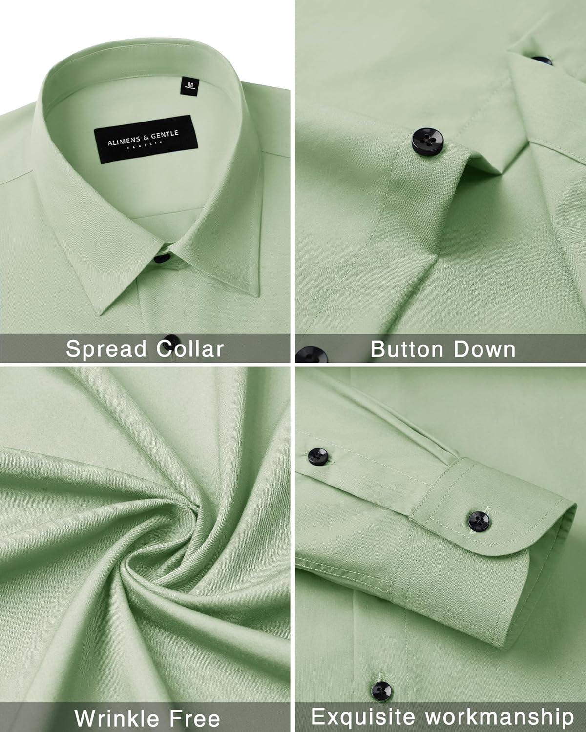 imageAlimens amp Gentle Mens Dress Shirts Long Sleeve Wrinkle Free Stretch Business Casual Wedding Button Down ShirtLight Green