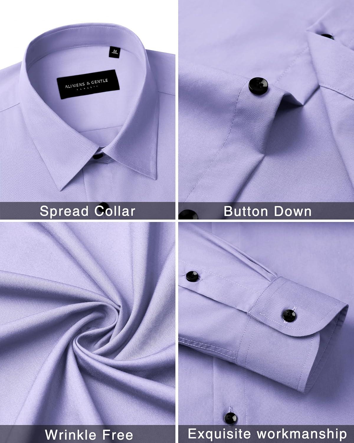 imageAlimens amp Gentle Mens Dress Shirts Long Sleeve Wrinkle Free Stretch Business Casual Wedding Button Down ShirtLight Purple