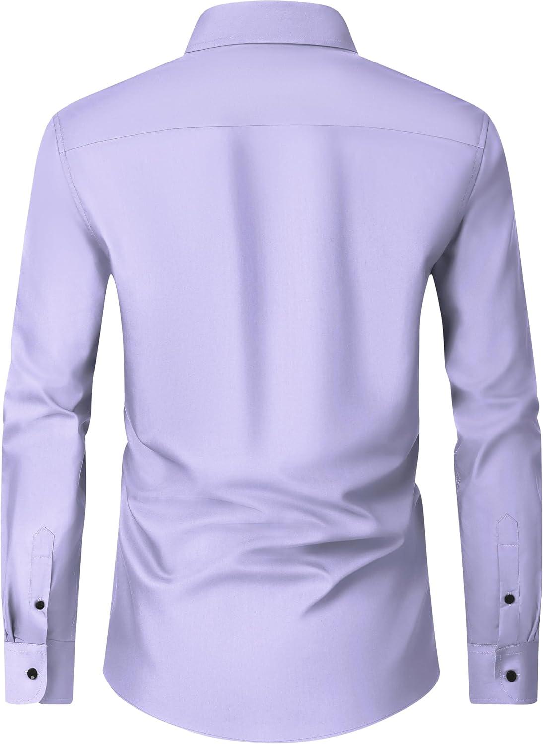 imageAlimens amp Gentle Mens Dress Shirts Long Sleeve Wrinkle Free Stretch Business Casual Wedding Button Down ShirtLight Purple