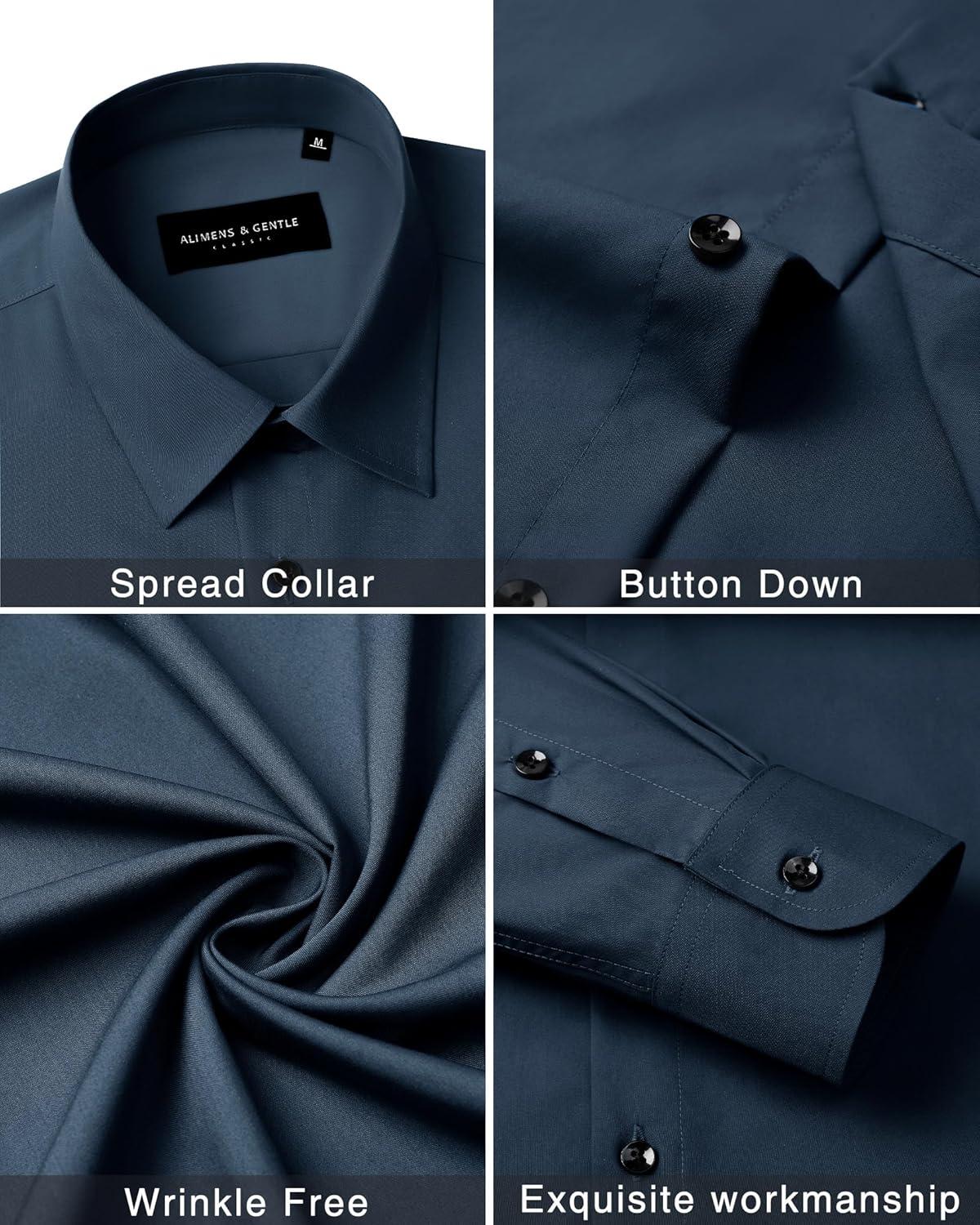 imageAlimens amp Gentle Mens Dress Shirts Long Sleeve Wrinkle Free Stretch Business Casual Wedding Button Down ShirtNavy Blue