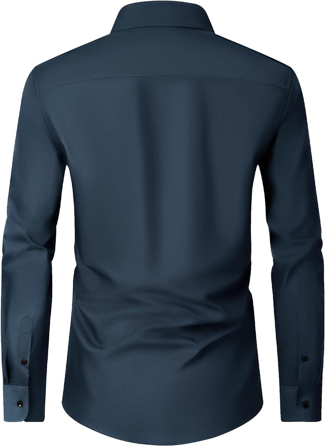imageAlimens amp Gentle Mens Dress Shirts Long Sleeve Wrinkle Free Stretch Business Casual Wedding Button Down ShirtNavy Blue