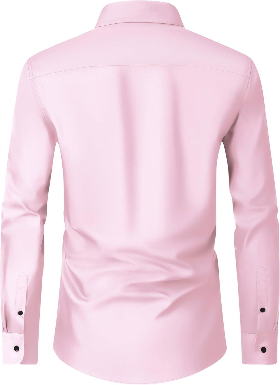 imageAlimens amp Gentle Mens Dress Shirts Long Sleeve Wrinkle Free Stretch Business Casual Wedding Button Down ShirtPink