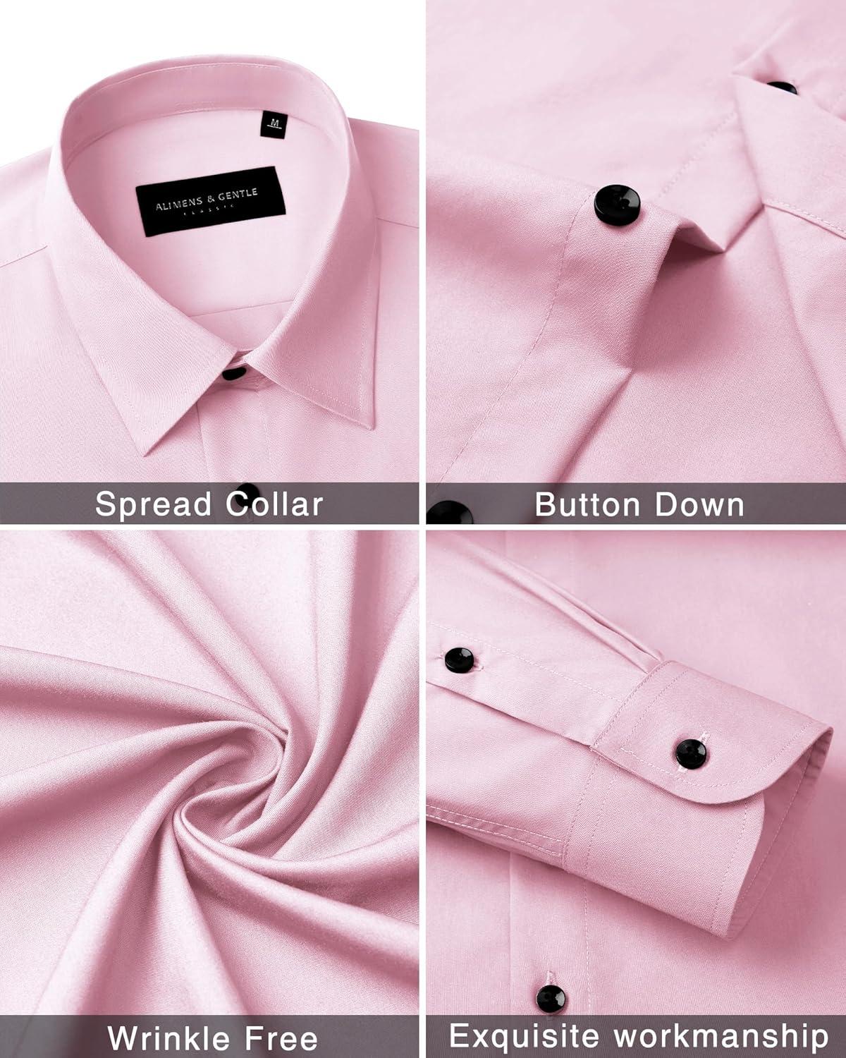 imageAlimens amp Gentle Mens Dress Shirts Long Sleeve Wrinkle Free Stretch Business Casual Wedding Button Down ShirtPink
