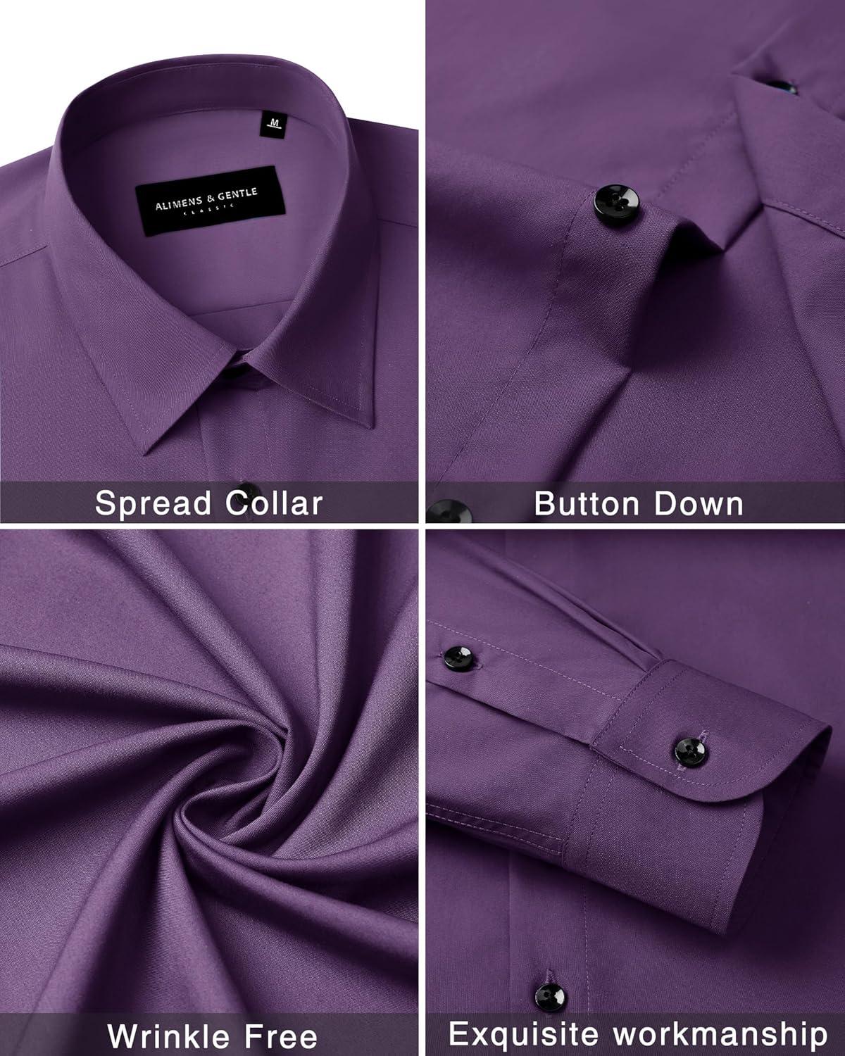 imageAlimens amp Gentle Mens Dress Shirts Long Sleeve Wrinkle Free Stretch Business Casual Wedding Button Down ShirtPurple