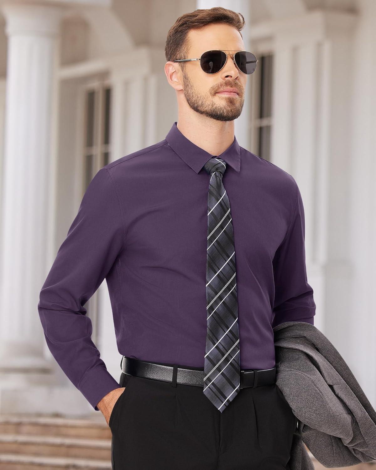 imageAlimens amp Gentle Mens Dress Shirts Long Sleeve Wrinkle Free Stretch Business Casual Wedding Button Down ShirtPurple