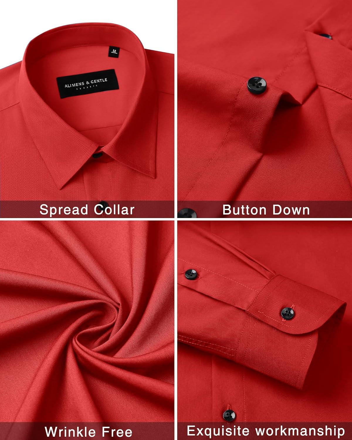 imageAlimens amp Gentle Mens Dress Shirts Long Sleeve Wrinkle Free Stretch Business Casual Wedding Button Down ShirtRed