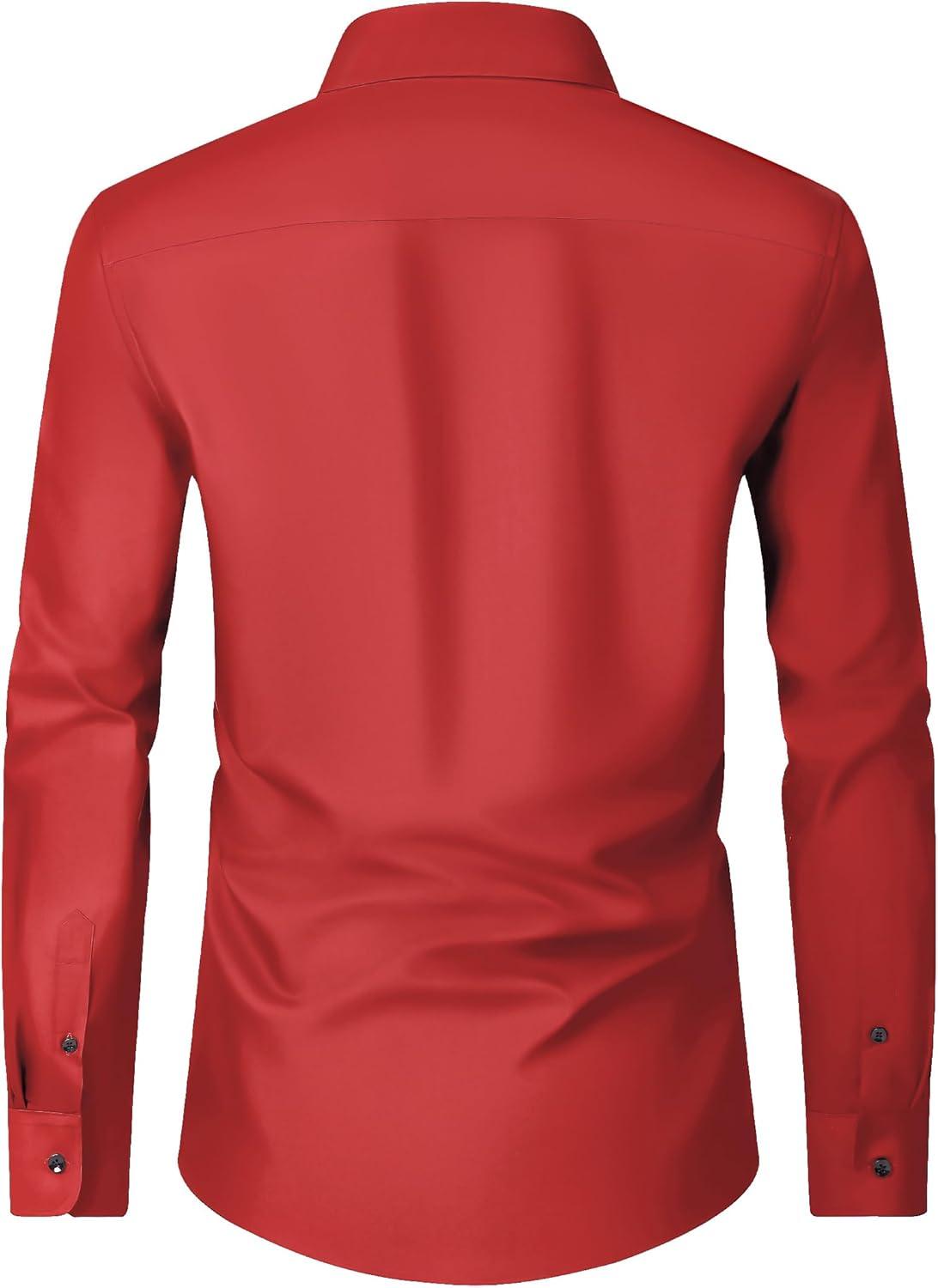 imageAlimens amp Gentle Mens Dress Shirts Long Sleeve Wrinkle Free Stretch Business Casual Wedding Button Down ShirtRed