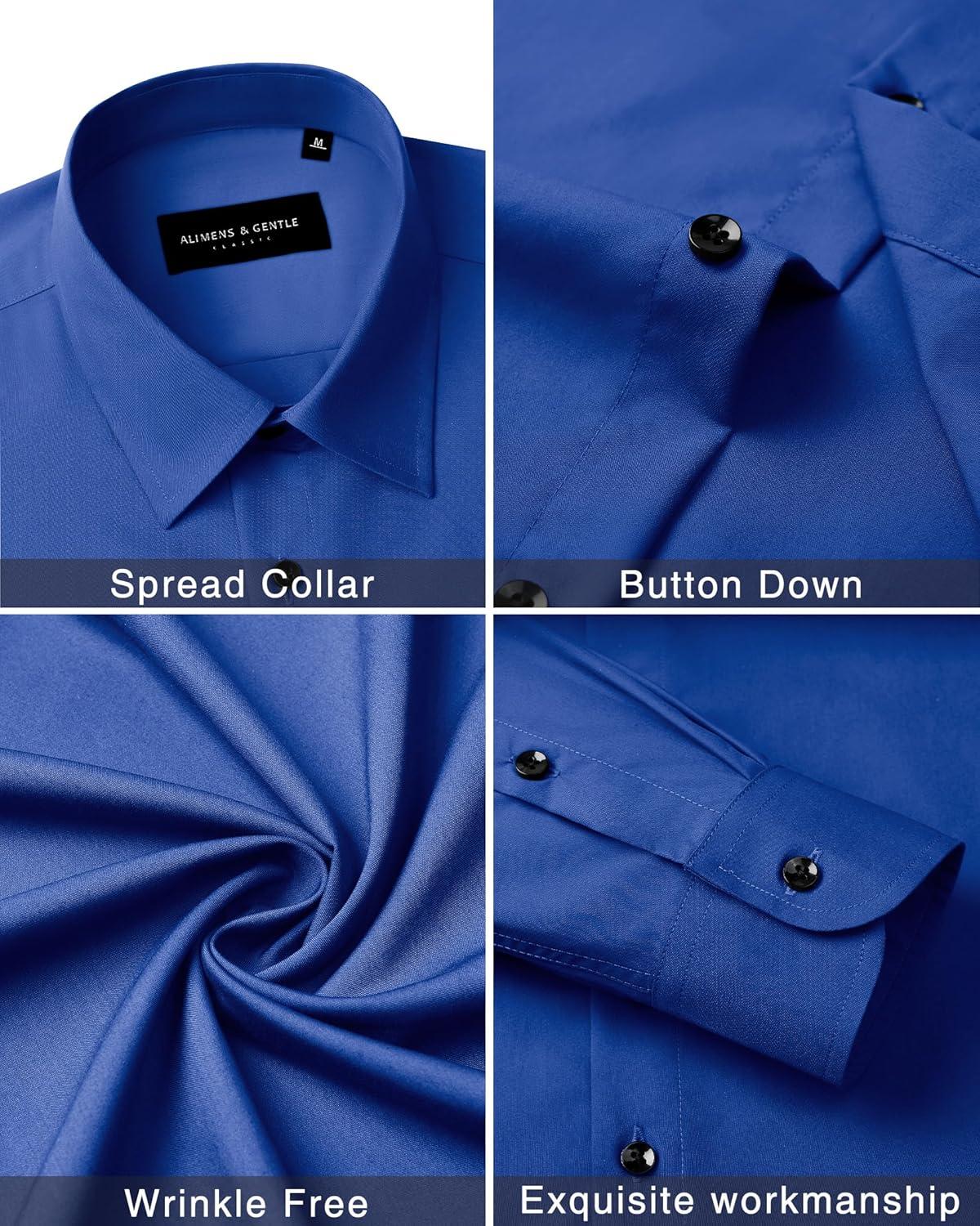 imageAlimens amp Gentle Mens Dress Shirts Long Sleeve Wrinkle Free Stretch Business Casual Wedding Button Down ShirtRoyal Blue