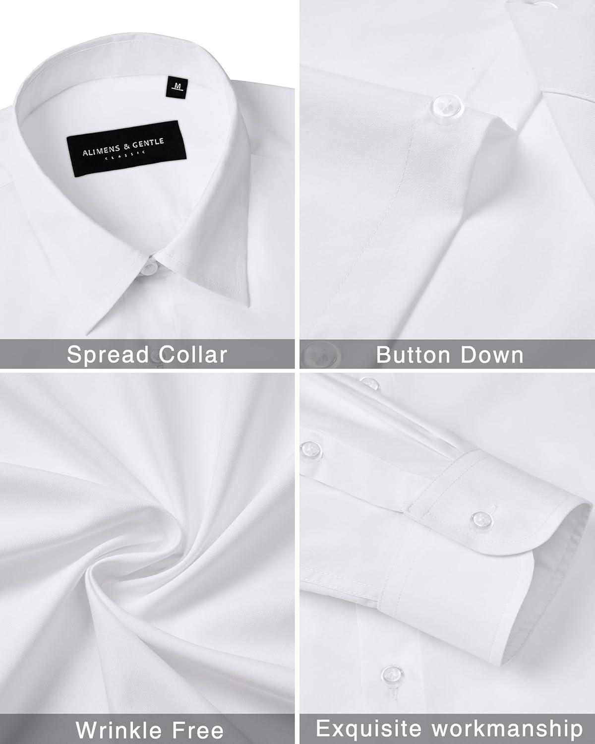 imageAlimens amp Gentle Mens Dress Shirts Long Sleeve Wrinkle Free Stretch Business Casual Wedding Button Down ShirtSolid White