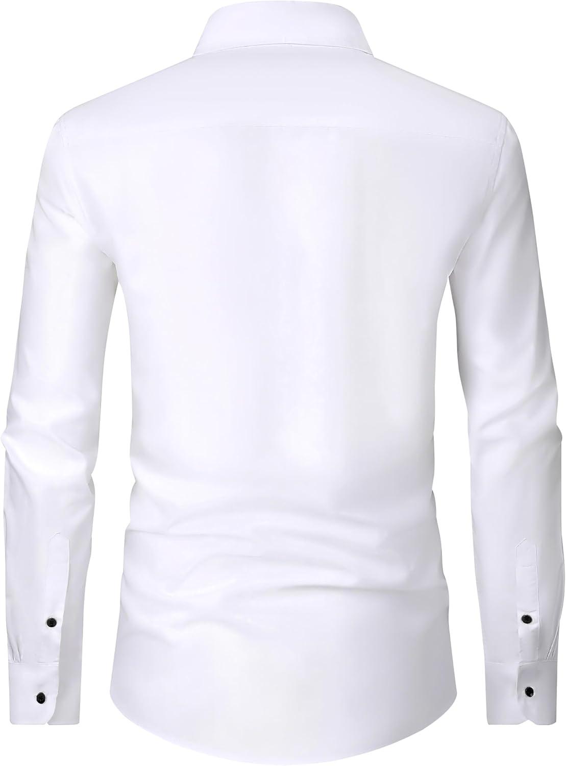 imageAlimens amp Gentle Mens Dress Shirts Long Sleeve Wrinkle Free Stretch Business Casual Wedding Button Down ShirtWhite