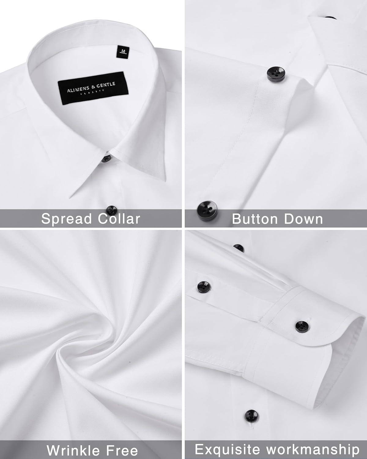 imageAlimens amp Gentle Mens Dress Shirts Long Sleeve Wrinkle Free Stretch Business Casual Wedding Button Down ShirtWhite