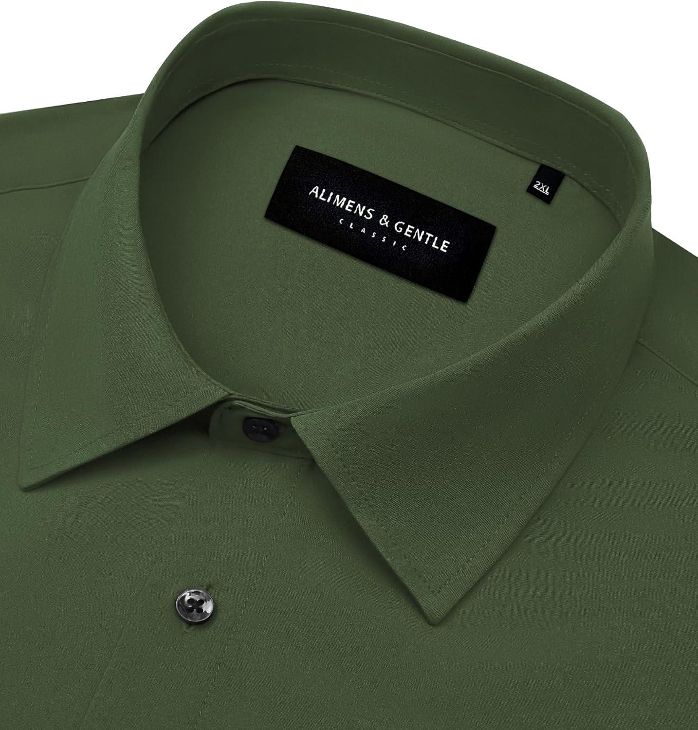 imageAlimens amp Gentle Mens Dress Shirts Stretch Long Sleeve Formal Business Wedding Button Down Shirt Wrinkle FreeArmy Green