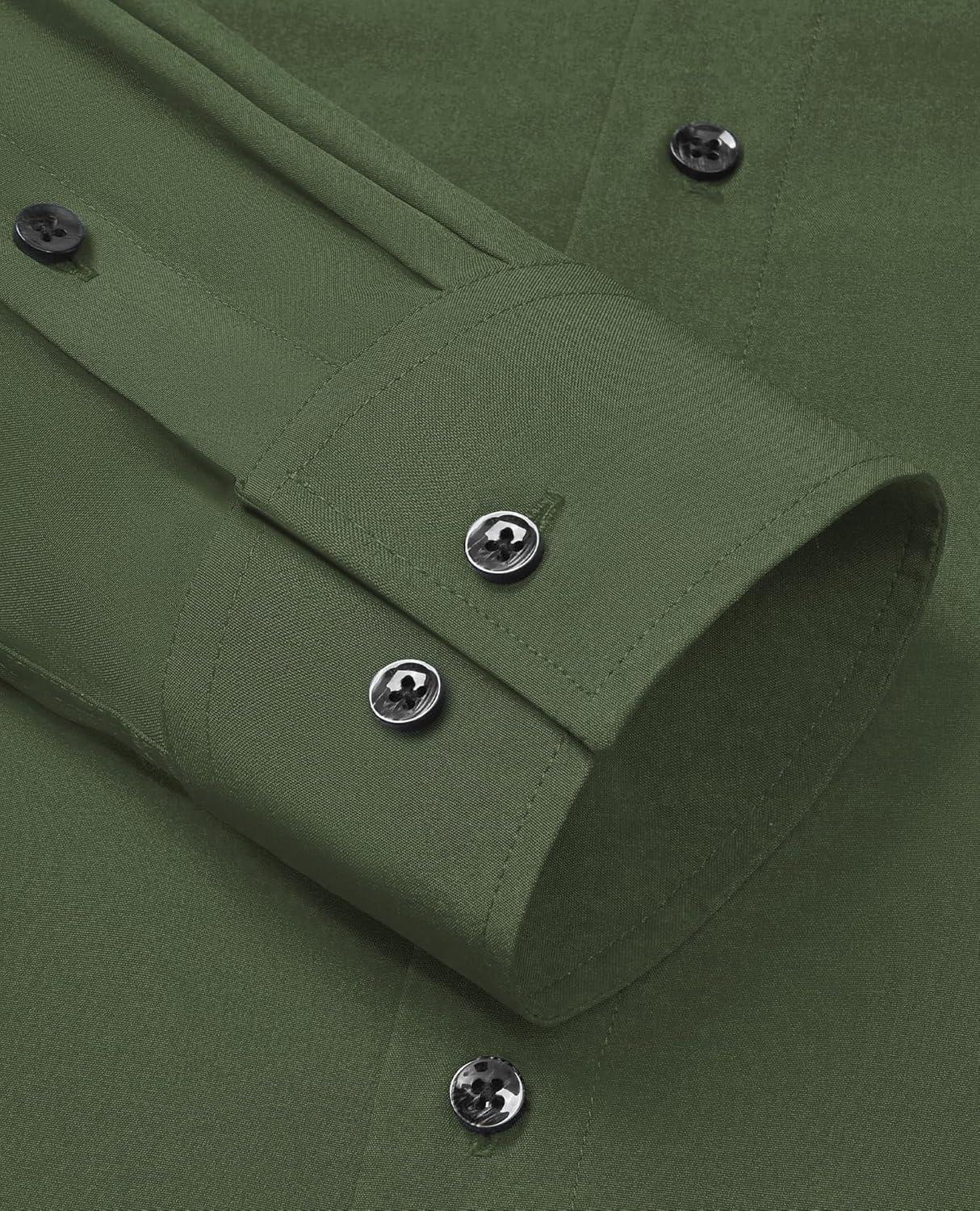 imageAlimens amp Gentle Mens Dress Shirts Stretch Long Sleeve Formal Business Wedding Button Down Shirt Wrinkle FreeArmy Green