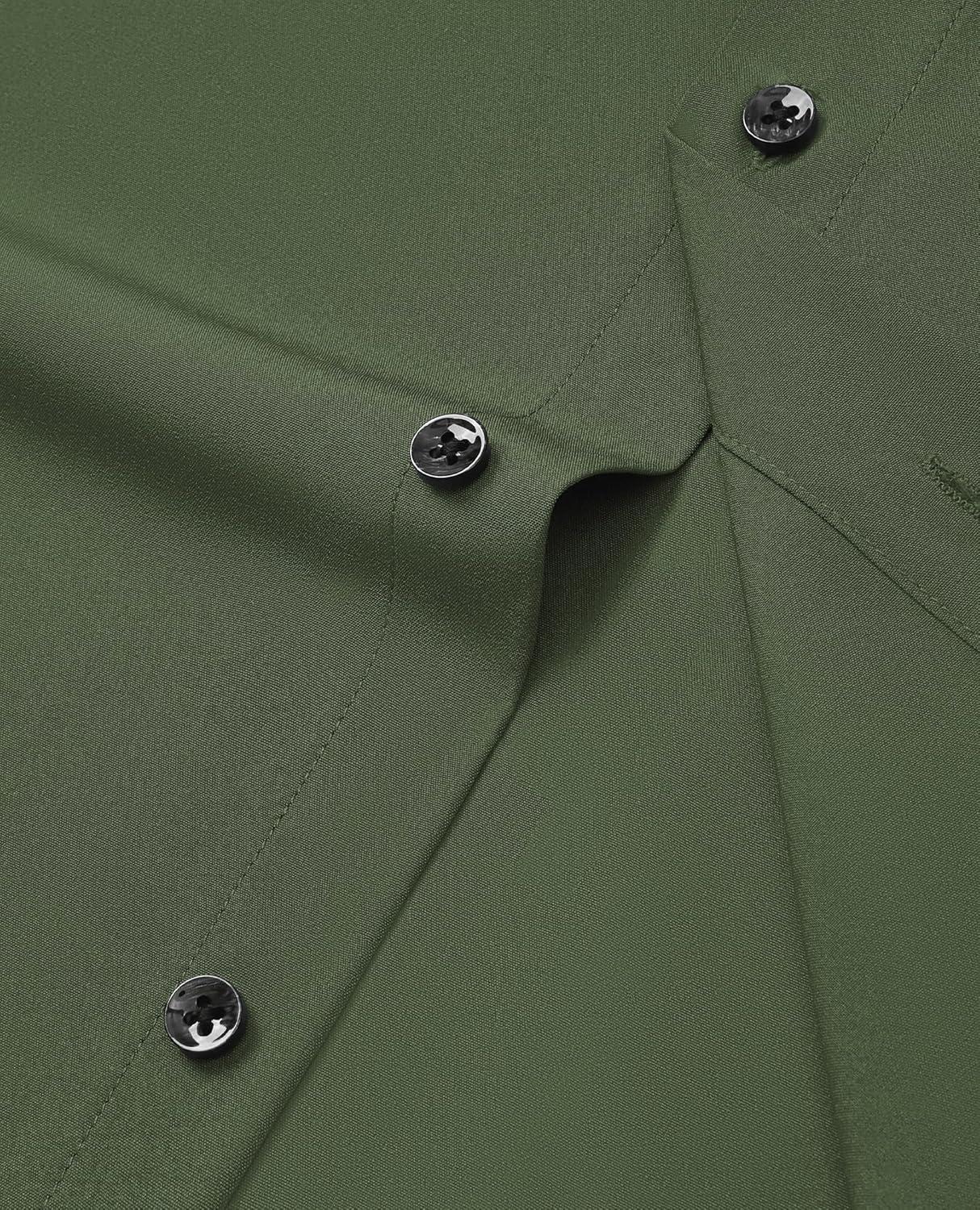 imageAlimens amp Gentle Mens Dress Shirts Stretch Long Sleeve Formal Business Wedding Button Down Shirt Wrinkle FreeArmy Green