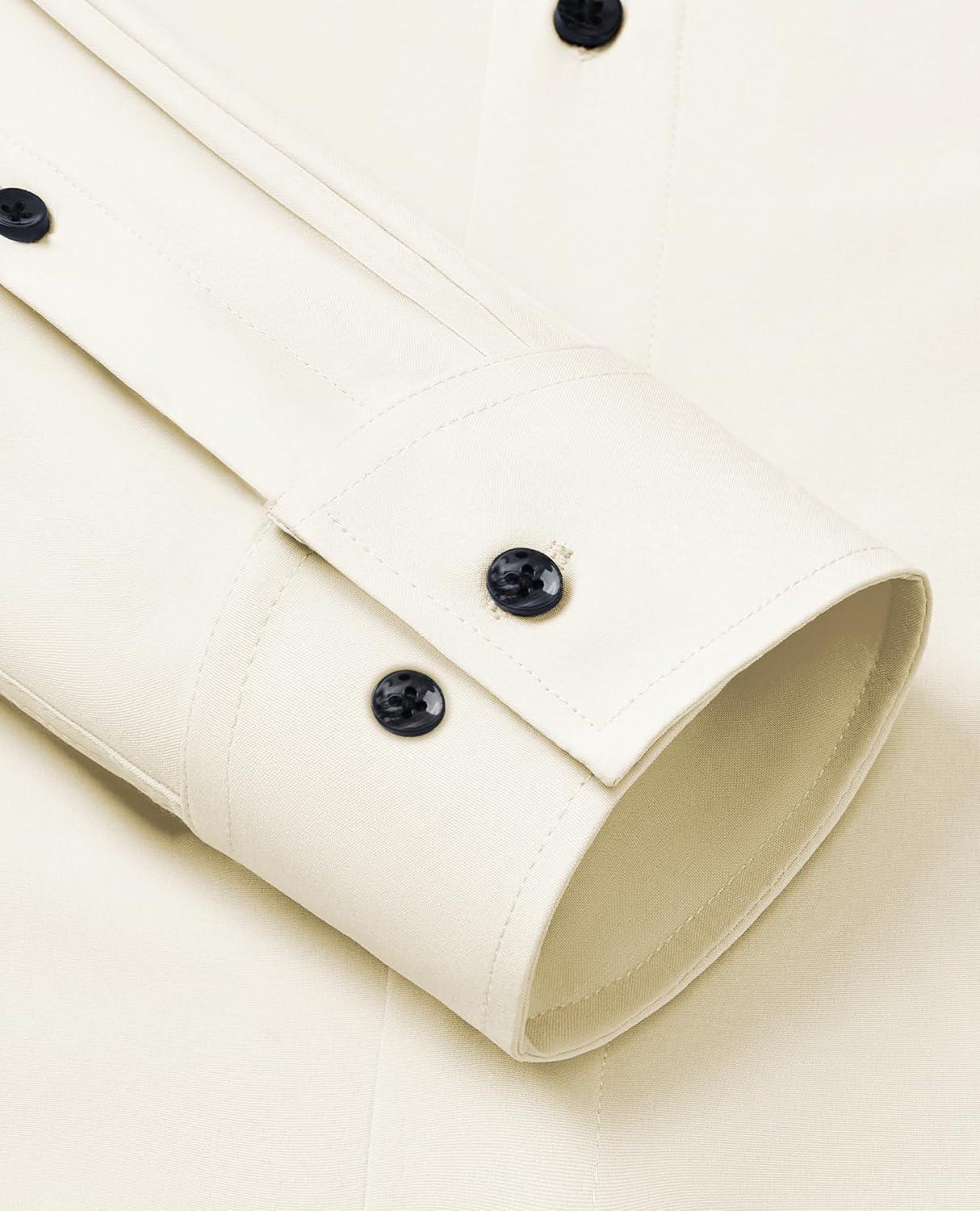 imageAlimens amp Gentle Mens Dress Shirts Stretch Long Sleeve Formal Business Wedding Button Down Shirt Wrinkle FreeBeige
