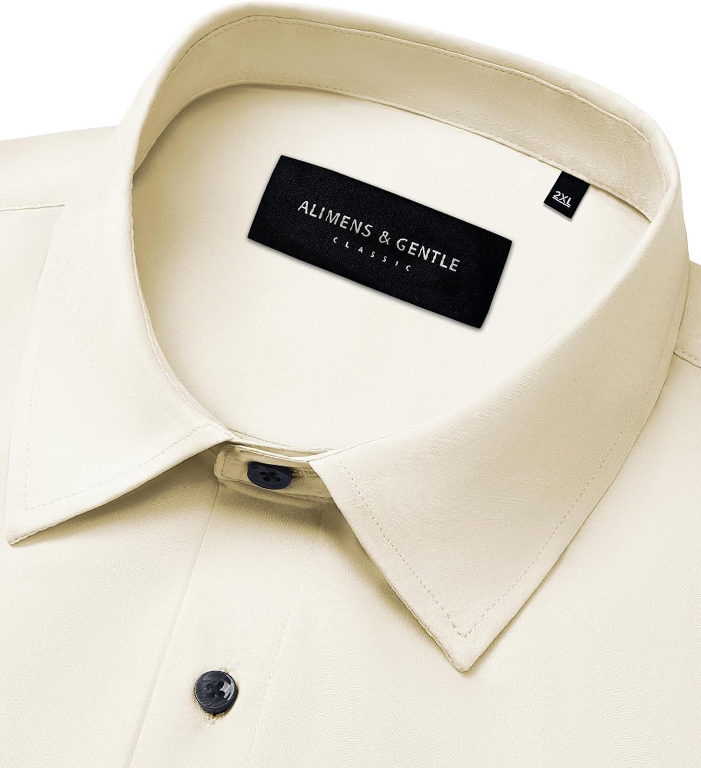imageAlimens amp Gentle Mens Dress Shirts Stretch Long Sleeve Formal Business Wedding Button Down Shirt Wrinkle FreeBeige