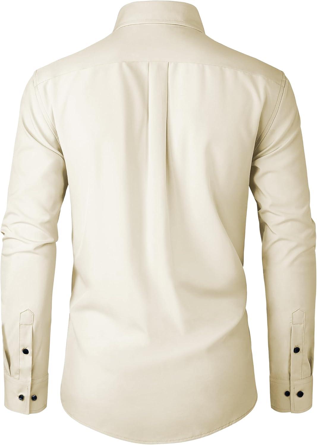 imageAlimens amp Gentle Mens Dress Shirts Stretch Long Sleeve Formal Business Wedding Button Down Shirt Wrinkle FreeBeige