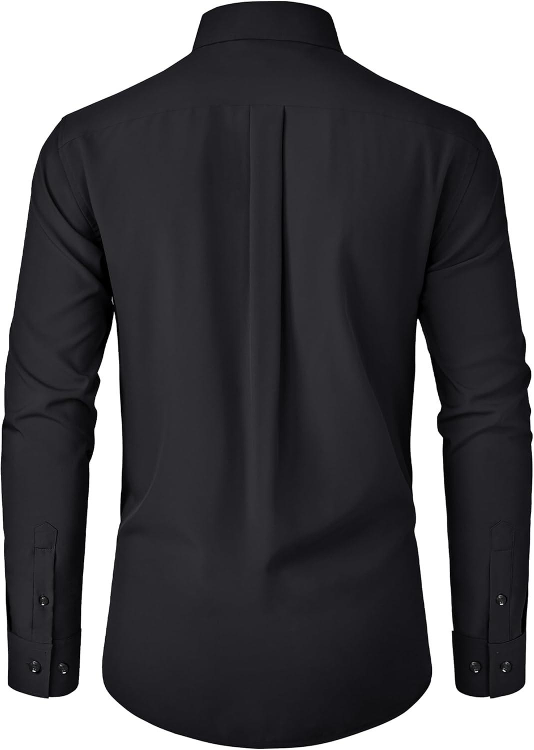 imageAlimens amp Gentle Mens Dress Shirts Stretch Long Sleeve Formal Business Wedding Button Down Shirt Wrinkle FreeBlack