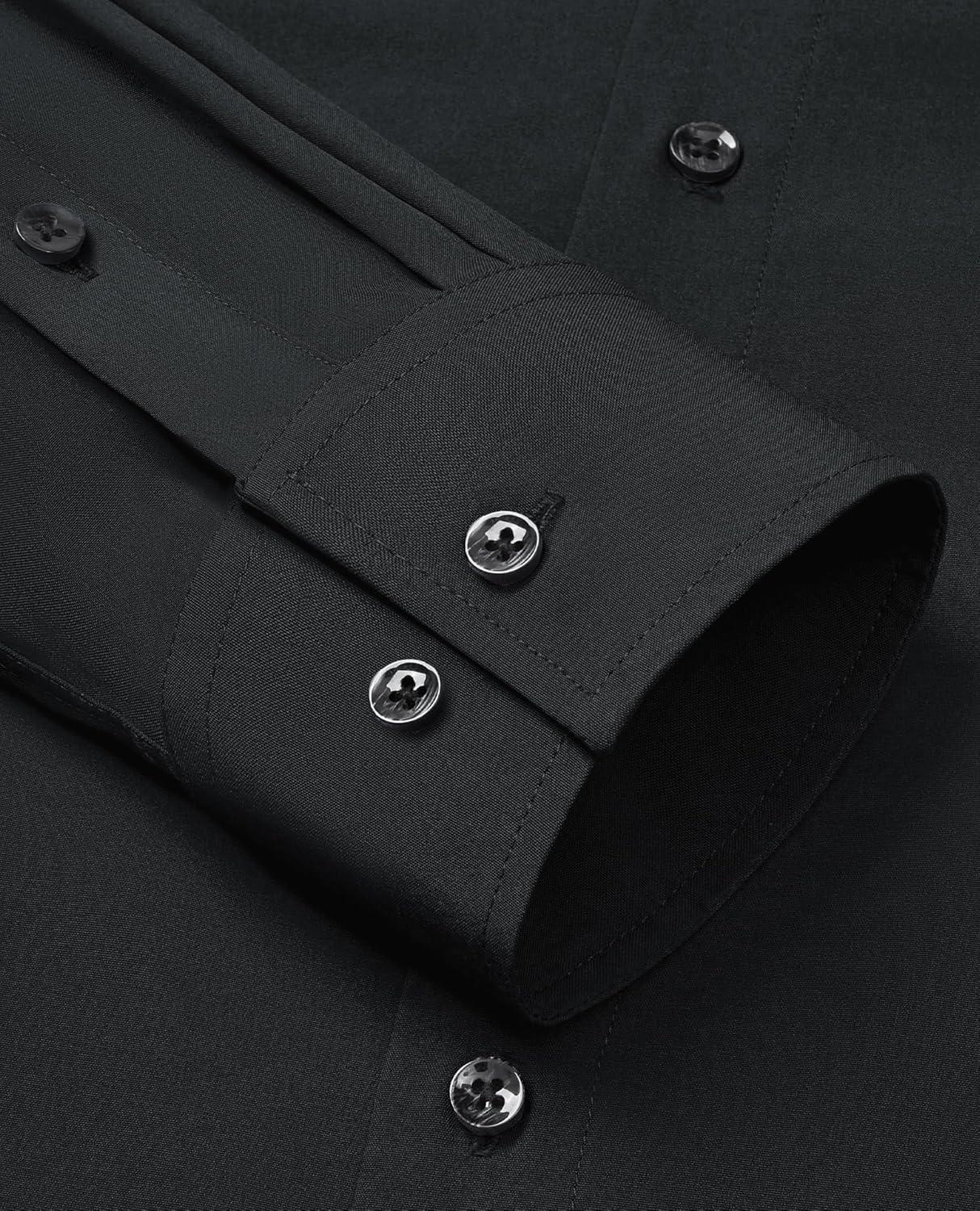 imageAlimens amp Gentle Mens Dress Shirts Stretch Long Sleeve Formal Business Wedding Button Down Shirt Wrinkle FreeBlack
