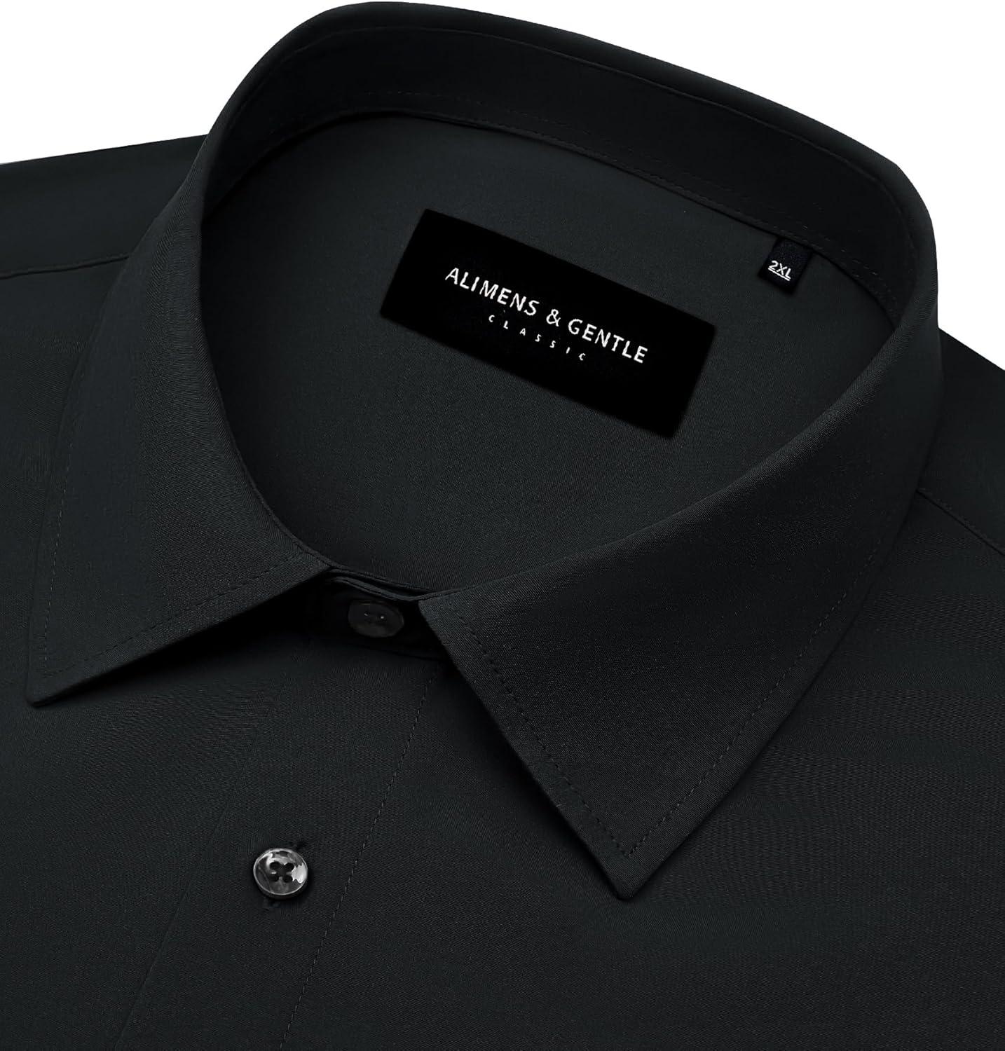 imageAlimens amp Gentle Mens Dress Shirts Stretch Long Sleeve Formal Business Wedding Button Down Shirt Wrinkle FreeBlack