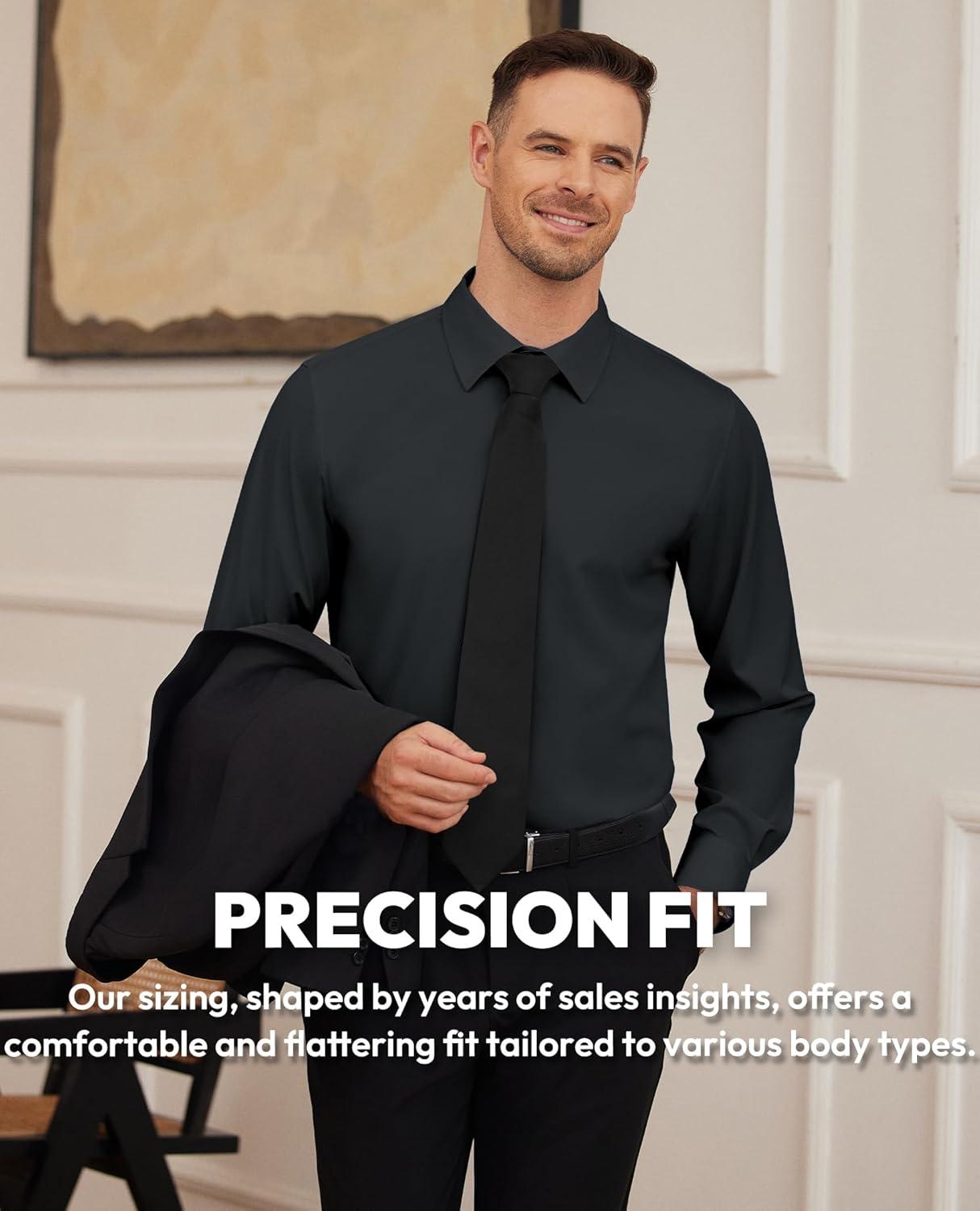 imageAlimens amp Gentle Mens Dress Shirts Stretch Long Sleeve Formal Business Wedding Button Down Shirt Wrinkle FreeBlack