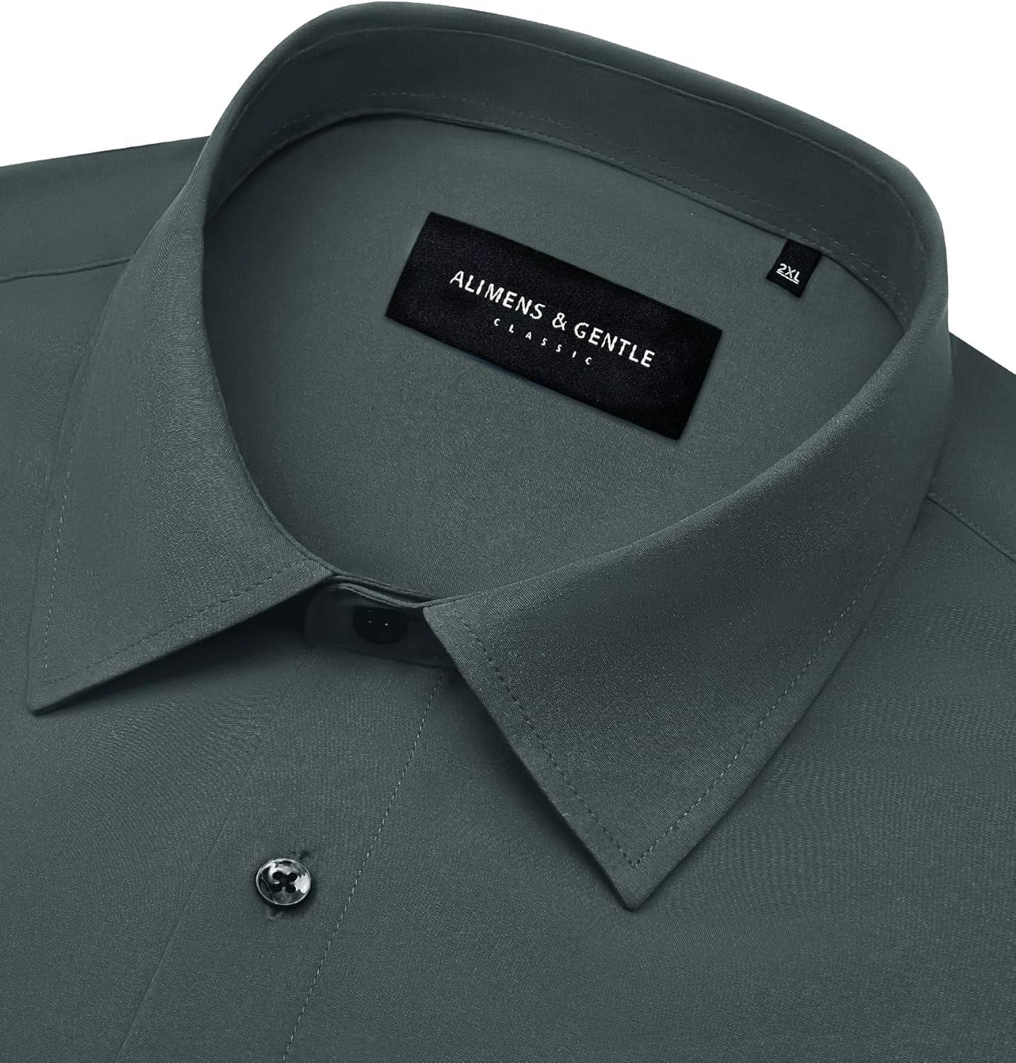 imageAlimens amp Gentle Mens Dress Shirts Stretch Long Sleeve Formal Business Wedding Button Down Shirt Wrinkle FreeDark Grey